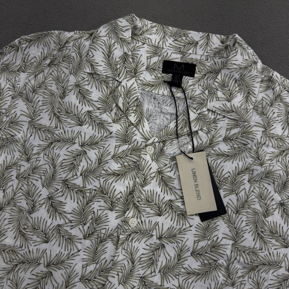 Magaschoni Linen Blend Casual Shirt Mens Small Palm Leaf Resort Beach NWT